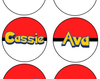 DIGITAL FILE Pokemon Pokeball Name Tag Made to Order | Personalised Birthday Party Names | Kids Party Decoration