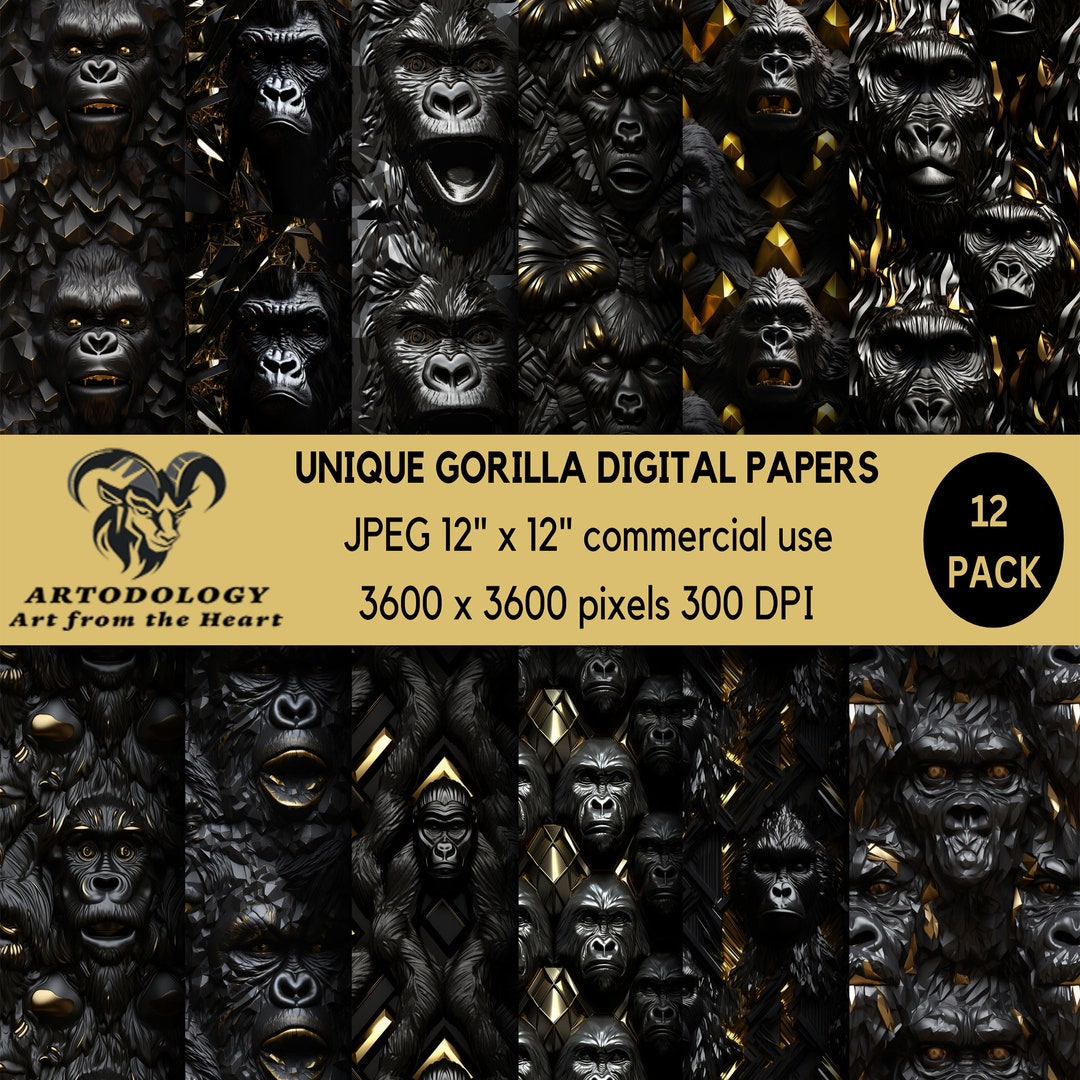 Luxury Gold Digital Paper, Golden Black Gorilla Pattern, Printable ...