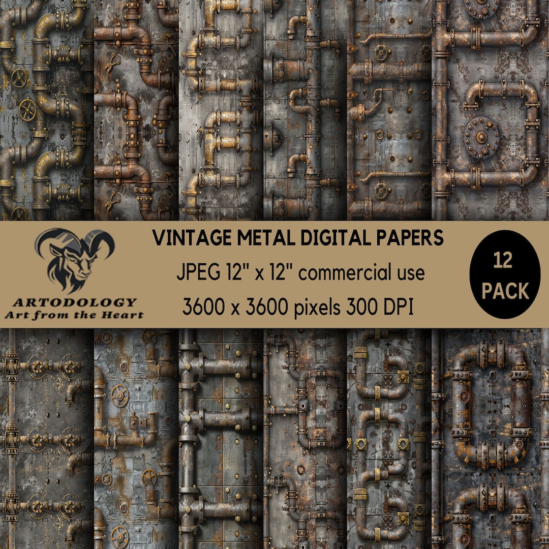 Pipes Digital Paper, Vintage Rusted Steel Pattern, Vivid Printable ...