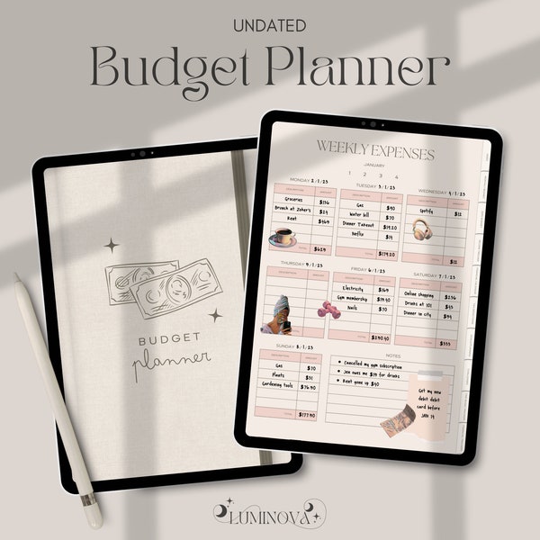 Digital Budget Planner, Monthly Paycheck Savings Planner, Minimalist Finance Tracker, Spending Tracker, Undated iPad Planner Goodnotes