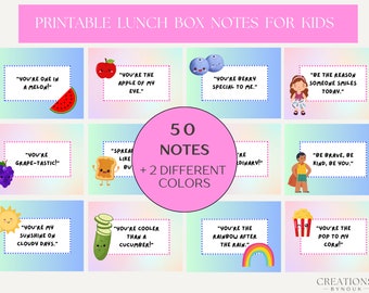 Printable Lunch Box Cards For Kids. 50 Cards with positive and sweet notes. Send smiles to your kids every day!