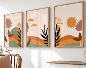 An Abstract Modern Midcentury digital wall art for Bedroom,Living room,Gallery Set Of 3 printable wall art Minimalist Boho style Home Decor