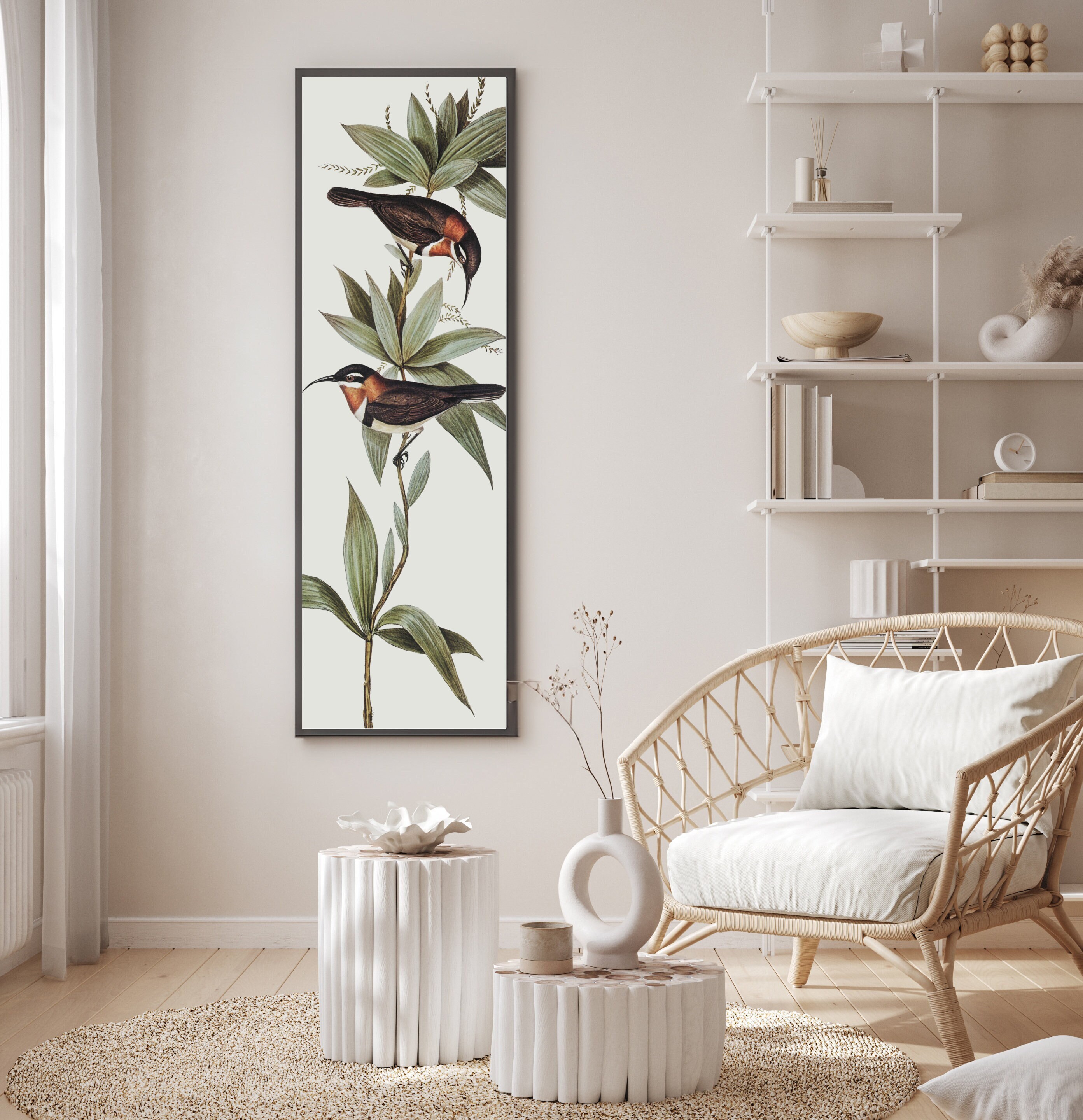 Birds Sage Green Nature Wallprint,botanical Print,vertical Wall Art