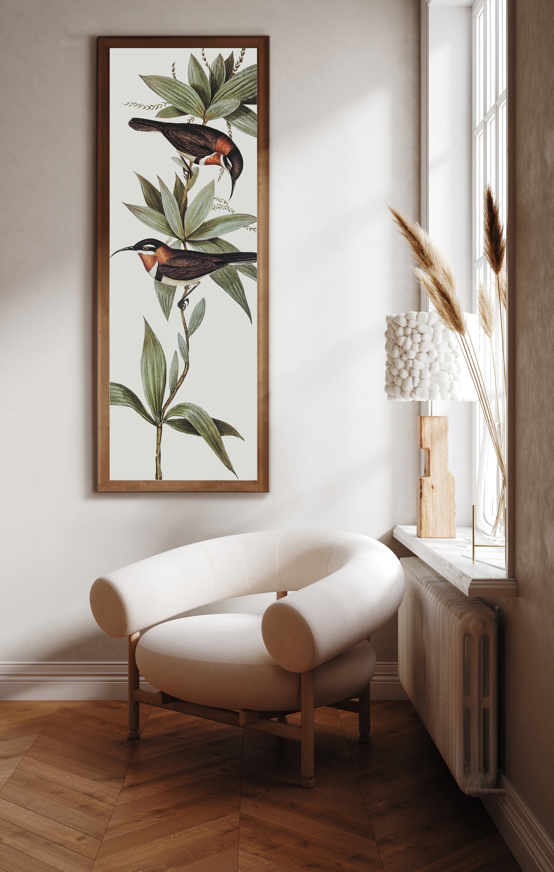 Birds Sage Green Nature Wallprint,botanical Print,vertical Wall Art