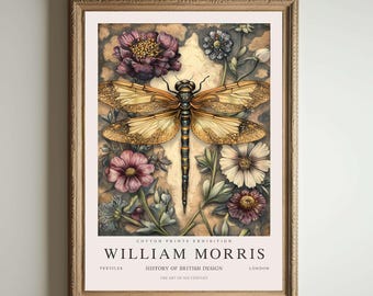 William Morris Print, Kew Gardens Print, London Print, William Morris Poster, Vintage Wall Art, Floral Art, Vintage Poster, Dragonfly Art