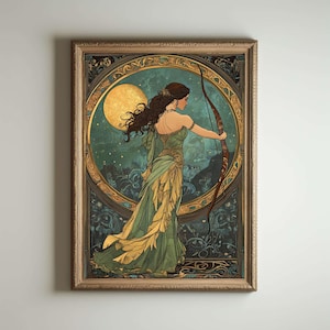 Jugendstil Druck, Art Noveau, Artemis Poster, Griechische Göttin der Jagd, Jugendstil Druck, Göttlich-Weibliche Kunst,Griechische Mythologie