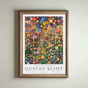 Lámina de Gustav Klimt, póster del Museo Klimt, póster de Gustav Klimt, póster de la exposición de Klimt, pintura de Gustav Klimt, jardín de flores, obra floral