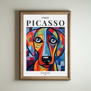 Picasso Dog, Picasso Wall Art, Picasso Exhibition Print, Neutral Beige Vintage Minimalist Gift Idea, Famous Artist Print Decor
