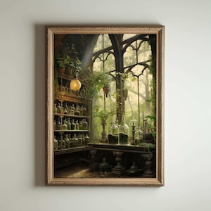Impresión artística de invernadero / Decoración de pared renacentista botánica barroca, estética cottagecore, academia ligera, pintura al óleo de invernadero victoriano