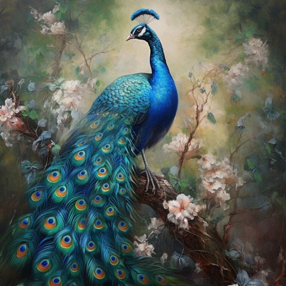 Peacock, Cottagecore Print, Moody Botanical Wall Art, Goblincore
