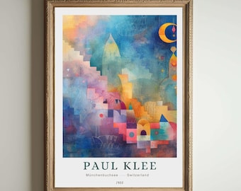 Estampe de Paul Klee, art moderne abstrait, affiche Bauhaus, art mural géométrique coloré, peinture expressionniste, décoration moderne du milieu du siècle