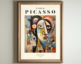 Póster de Picasso, arte mural de Picasso, impresión de la exposición de Picasso, idea de regalo minimalista vintage en beige neutro, decoración con impresión de artista famoso