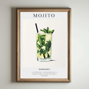 Mojito Kunstdruck | Barwagen Dekor | Cocktail-Poster | Signatur Drink Sign | Trendige minimalistische elegante raffinierte Retro Happy Hour