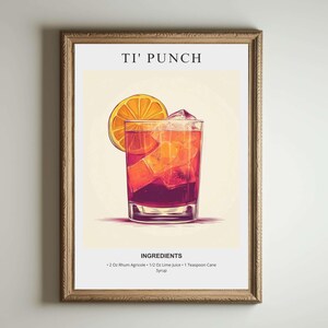 Ti' Punch アートプリント | バーカートの装飾 | カクテルポスター | 特製ドリンクサイン | トレンディでミニマリスト、エレガントで洗練されたレトロなハッピーアワー