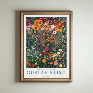 Lámina de Gustav Klimt, póster del Museo Klimt, póster de Gustav Klimt, póster de la exposición de Klimt, pintura de Gustav Klimt, jardín de flores, obra floral