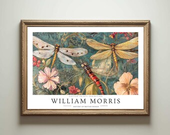 William Morris Print, Kew Gardens Print, London Print, William Morris Poster, Vintage Wall Art, Floral Art, Vintage Poster, Dragonfly Art