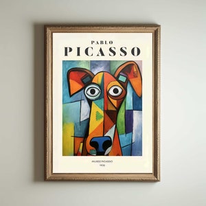 Picasso Dog, Picasso Wall Art, Picasso Exhibition Print, Neutral Beige Vintage Minimalist Gift Idea, Famous Artist Print Decor