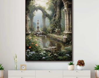 Lienzo de arte barroco / Decoración de pared botánica renacentista barroca, estética cottagecore, Light Academia, pintura al óleo de invernadero victoriano