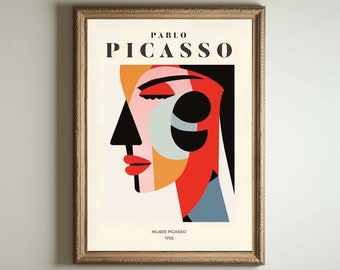 Póster de Picasso, arte mural de Picasso, impresión de la exposición de Picasso, idea de regalo minimalista vintage en beige neutro, decoración con impresión de artista famoso