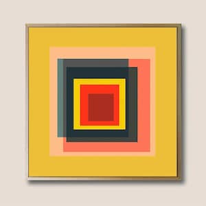 Josef Albers, Póster geométrico cuadrado a color, Impresión de arte mural abstracto Bauhaus, Decoración minimalista moderna, Teoría del color