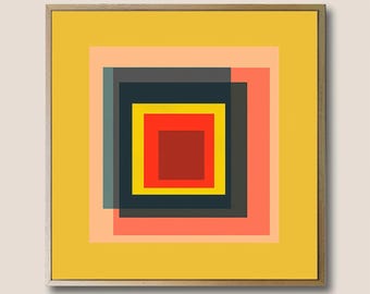 ヨゼフ・アルバース、幾何学的な正方形のカラーポスター、バウハウスの抽象的な壁アートプリント、モダンでミニマルな装飾、色彩理論スタイル