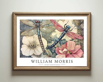 William Morris Print, Kew Gardens Print, London Print, William Morris Poster, Vintage Wall Art, Floral Art, Vintage Poster, Dragonfly Art