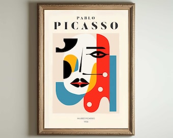 Póster de Picasso, arte mural de Picasso, impresión de la exposición de Picasso, idea de regalo minimalista vintage en beige neutro, decoración con impresión de artista famoso