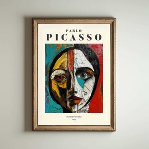 Póster de arte de Picasso, arte mural de Picasso, impresión de exposición de Picasso, idea de regalo minimalista vintage en beige neutro, decoración con impresión de artista famoso