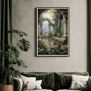 Baroque Art | Greenhouse Botanical Renaissance Wall Decor, Cottagecore Aesthetic, Light Academia Print, Victorian Conservatory Oil Painting image 6