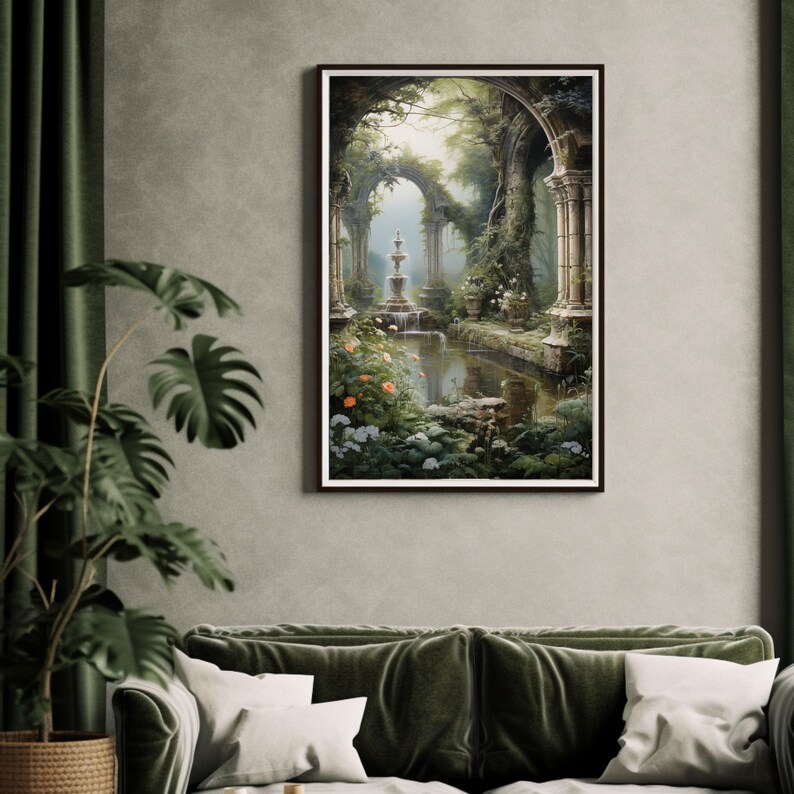 Baroque Art | Greenhouse Botanical Renaissance Wall Decor, Cottagecore Aesthetic, Light Academia Print, Victorian Conservatory Oil Painting image 6