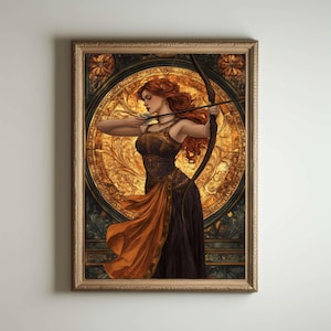 Jugendstil Druck, Art Noveau, Artemis Poster, Griechische Göttin der Jagd, Jugendstil Druck, Göttlich-Weibliche Kunst,Griechische Mythologie