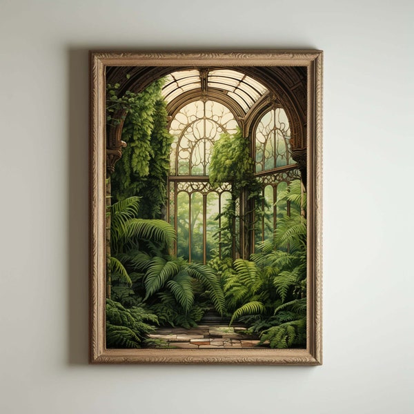 Greenhouse Art| Baroque Botanical Renaissance Wall Decor, Cottagecore Aesthetic, Light Academia Print, Victorian Conservatory Oil Painting