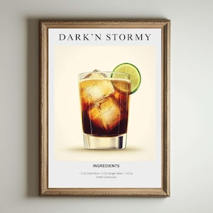 Dark'n Stormy アートプリント | バーカートの装飾 | カクテルポスター | 特製ドリンクサイン | トレンディでミニマリスト、エレガントで洗練されたレトロなハッピーアワー