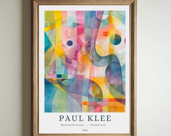 Lámina de Paul Klee, arte abstracto moderno, póster de la Bauhaus, arte mural geométrico colorido, pintura expresionista, decoración moderna de mediados de siglo.