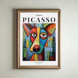Picasso Dog, Picasso Wall Art, Picasso Exhibition Print, Neutral Beige Vintage Minimalist Gift Idea, Famous Artist Print Decor