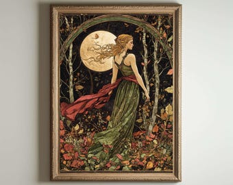 Jugendstil Druck, Art Noveau, Artemis Poster, Griechische Göttin der Jagd, Jugendstil Druck, Göttlich-Weibliche Kunst,Griechische Mythologie