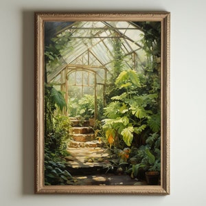 Arte de invernadero/Decoración de pared barroca botánica renacentista, estética cottagecore, impresión de Light Academia, pintura al óleo de invernadero victoriano