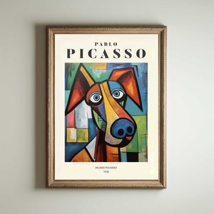 Perro Picasso, Arte mural de Picasso, Lámina de la exposición de Picasso, Idea de regalo minimalista vintage en beige neutro, Decoración con lámina de artista famoso