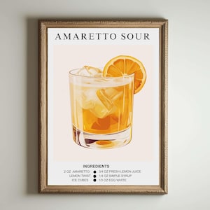 Amaretto Sour Kunstdruck | Barwagen Dekor | Cocktail-Poster | Signatur Drink Sign | Trendige minimalistische elegante raffinierte Retro Happy Hour