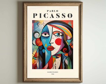 Póster de Picasso, arte mural de Picasso, impresión de la exposición de Picasso, idea de regalo minimalista vintage en beige neutro, decoración con impresión de artista famoso