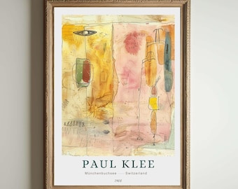 Lámina de Paul Klee, arte abstracto moderno, póster de la Bauhaus, arte mural geométrico colorido, pintura expresionista, decoración moderna de mediados de siglo.