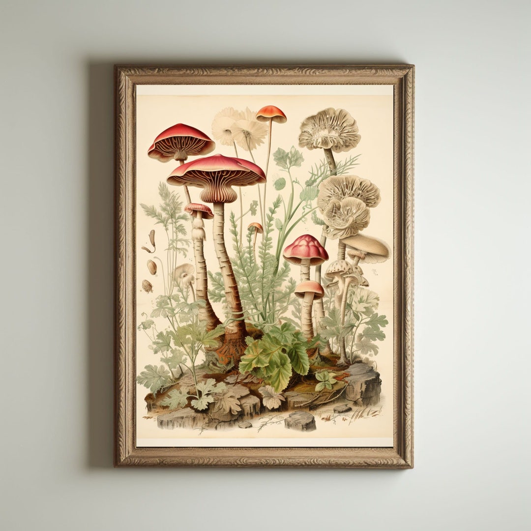 Mushroom Print, Dark Cottagecore Art, Goblincore Decor, Fairycore Oil ...