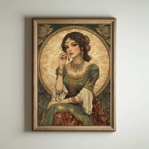Lámina Art Nouveau, Póster Art Nouveau, Diosa Griega, Lámina Art Nouveau, Arte Divino Femenino, Decoración del Hogar de Mitología Griega