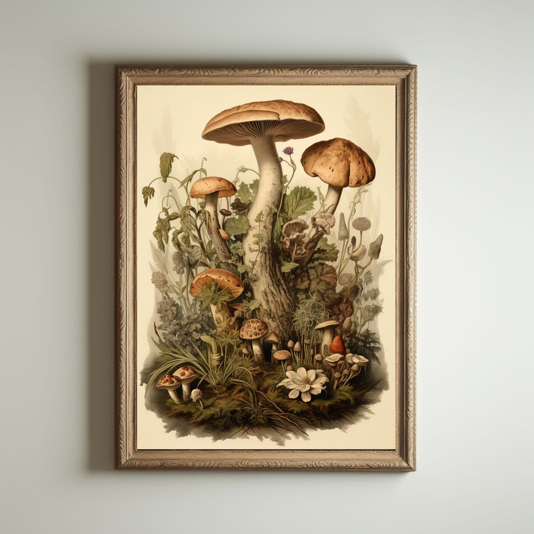 Mushroom Print, Dark Cottagecore Art, Goblincore Decor, Fairycore Oil ...