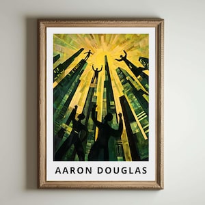 Póster de Aaron Douglas, decoración de pared afrocéntrica, estilo renacentista de Harlem, impresión artística de siluetas, obra de arte espiritual de la historia negra.