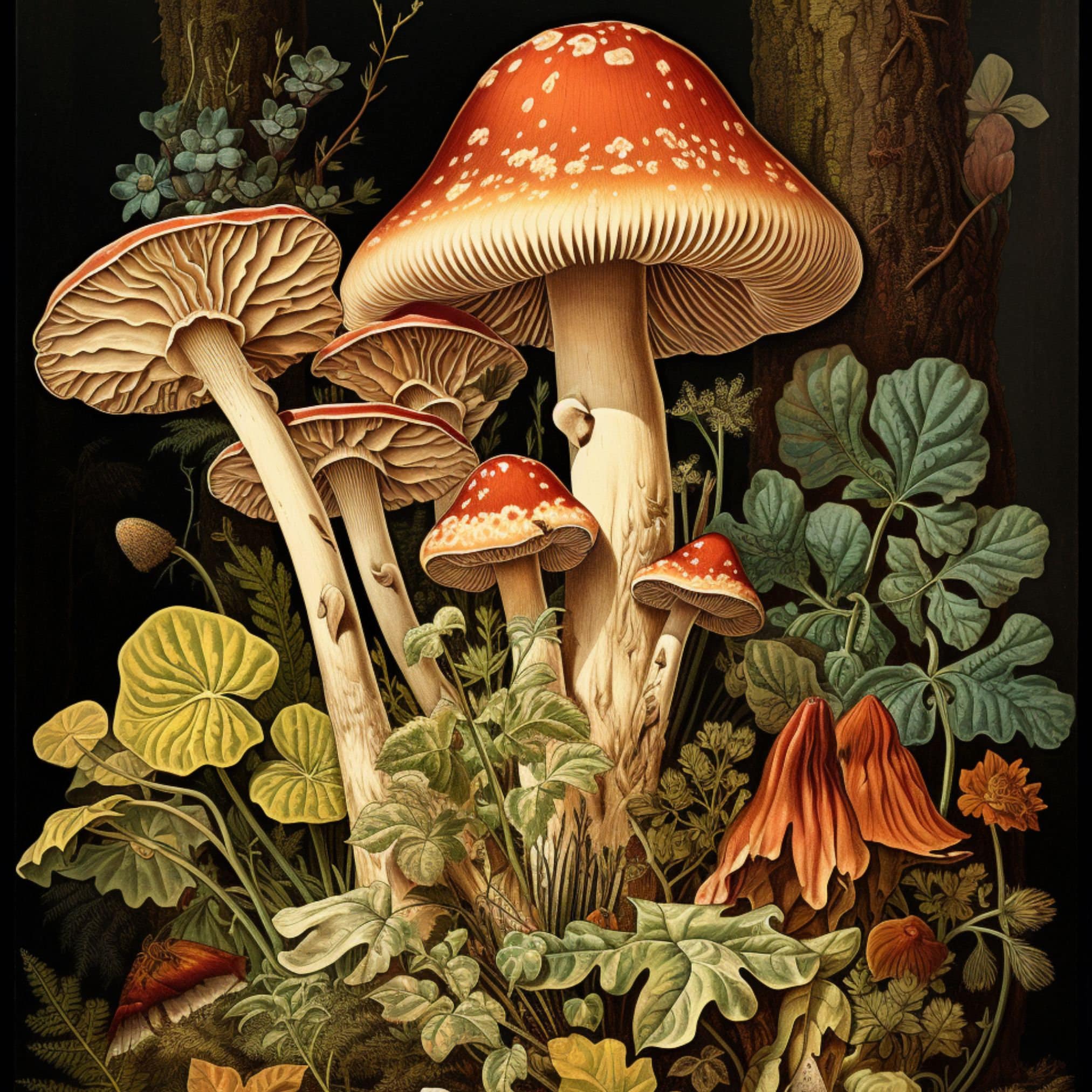 Mushroom Poster Dark Cottagecore Art, Goblincore Decor, Fairycore Oil ...