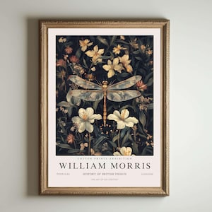 Impresión de William Morris, impresión de los jardines de Kew, impresión de Londres, póster de William Morris, arte mural vintage, arte floral, póster vintage, arte de libélulas