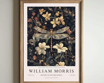 William Morris Print, Kew Gardens Print, London Print, William Morris Poster, Vintage Wall Art, Floral Art, Vintage Poster, Dragonfly Art