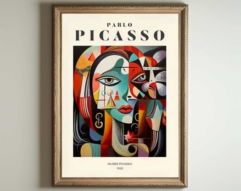 Póster de Picasso, arte mural de Picasso, impresión de la exposición de Picasso, idea de regalo minimalista vintage en beige neutro, decoración con impresión de artista famoso
