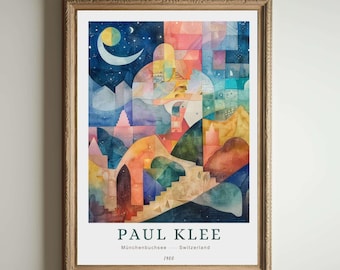 Lámina de Paul Klee, arte abstracto moderno, póster de la Bauhaus, arte mural geométrico colorido, pintura expresionista, decoración moderna de mediados de siglo.